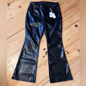 Good American Shiny Black Flare Leather Pants